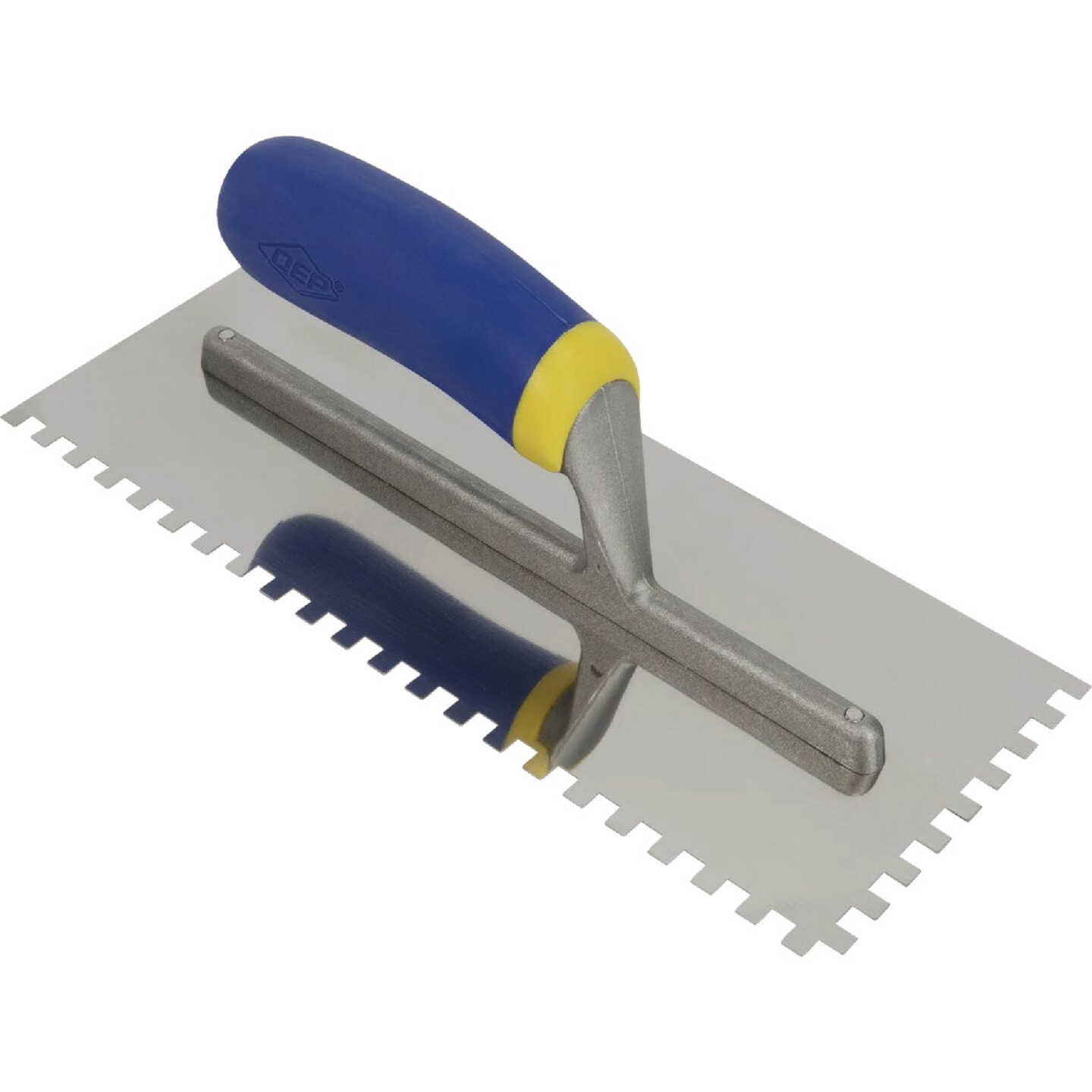 QEP 1/4 In. Stainless Steel Square Notched Trowel with Comfort Grip Image 1