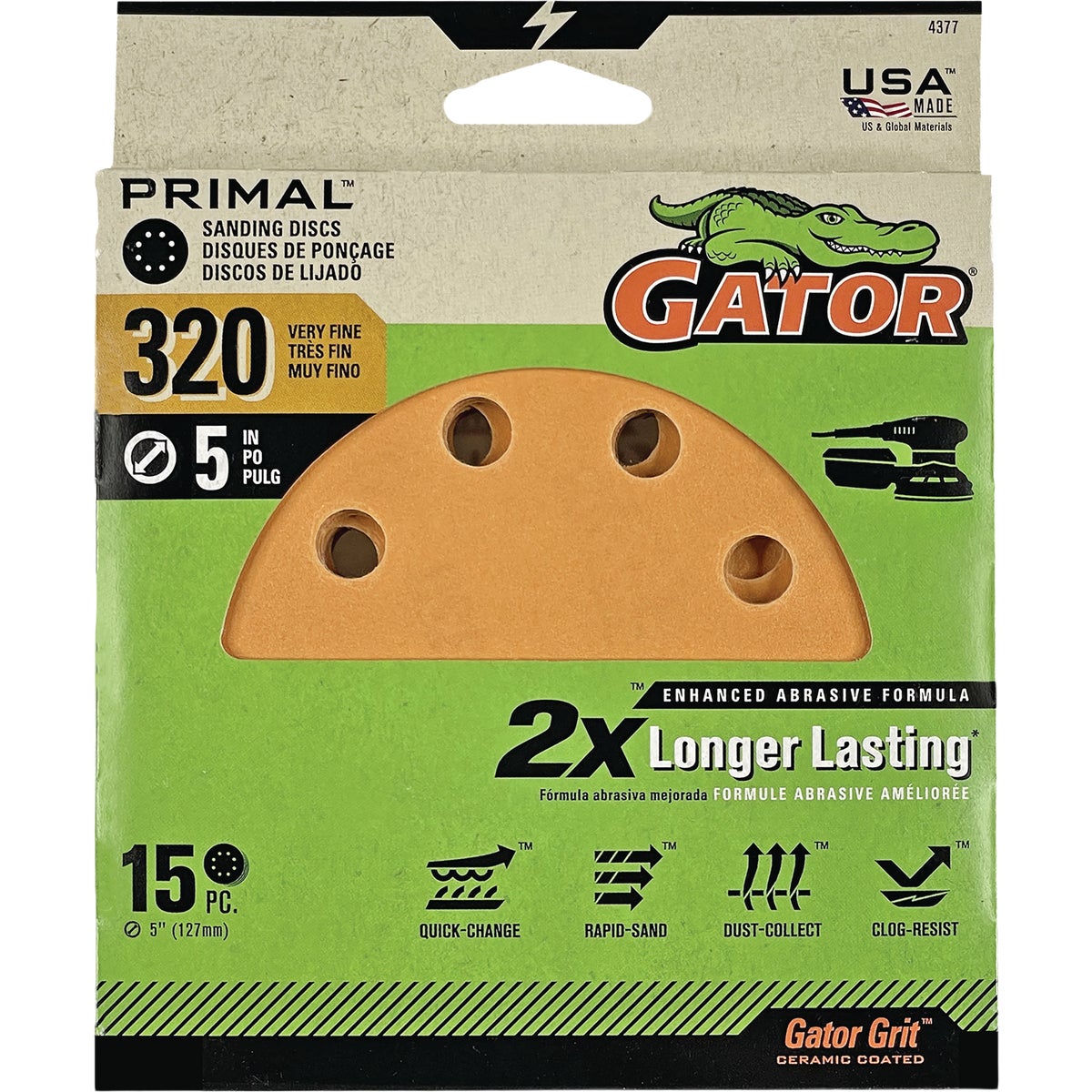 Gator 5 In. 8-Hole 180-Grit Hook & Loop Sanding Disc (15-Pack) Image 1