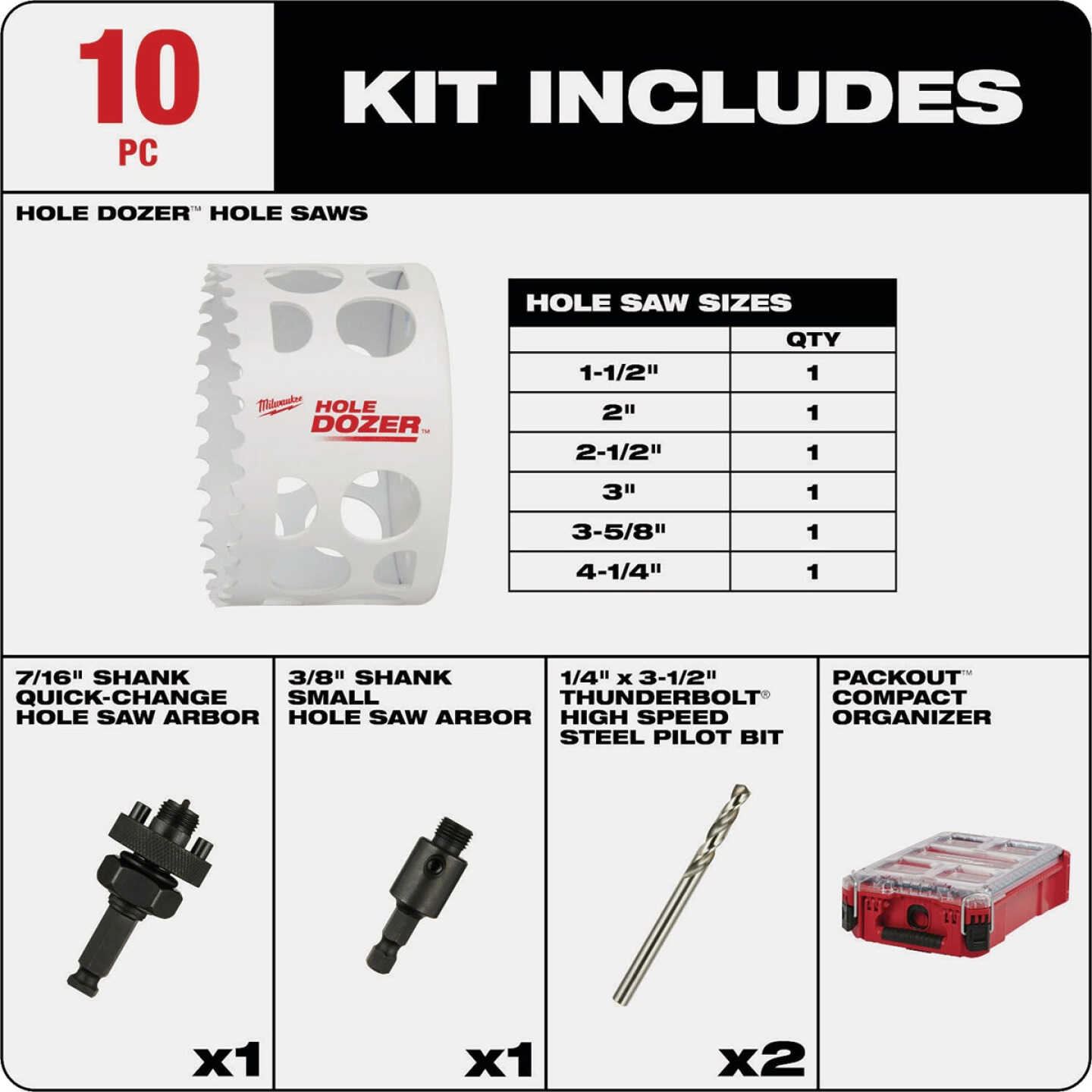 Milwaukee Hole Dozer Hole Saw Kit with Packout Case Image 2