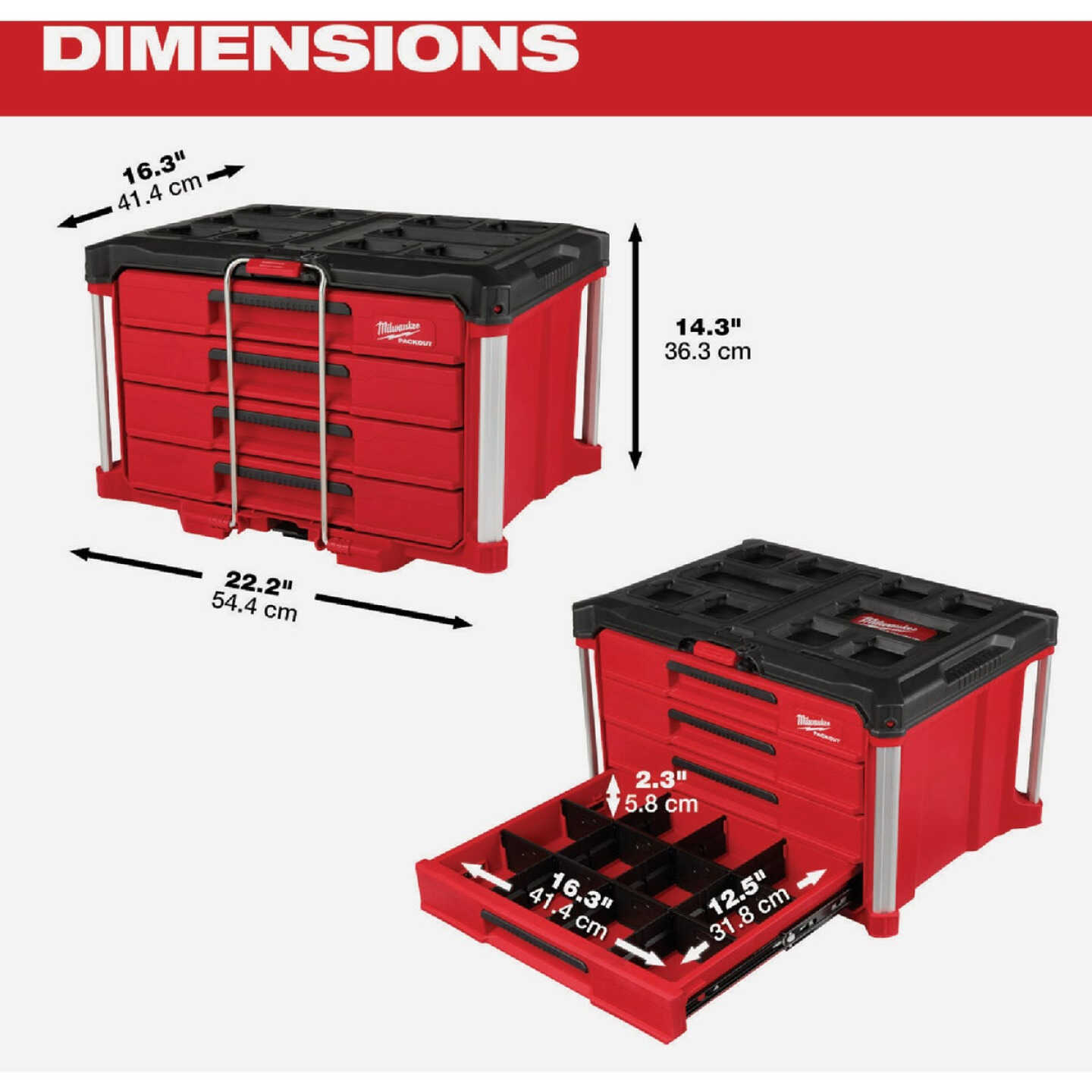 Milwaukee PACKOUT 4-Drawer Tool Box, 50 Lb. Capacity Image 3