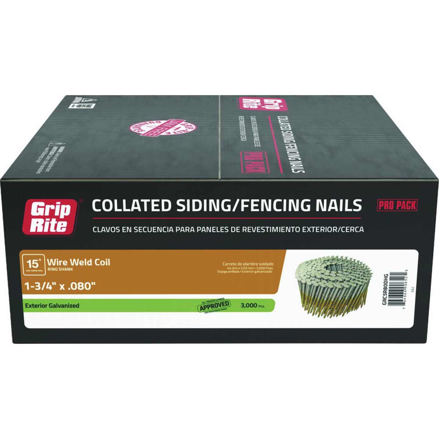 Grip-Rite 1-3/4 In. x 0.080 In. 15 Deg. Ring Shank Hot Galvanized Full Round Head Wire Weld Collated Siding Nail (3000-Count) Image 1