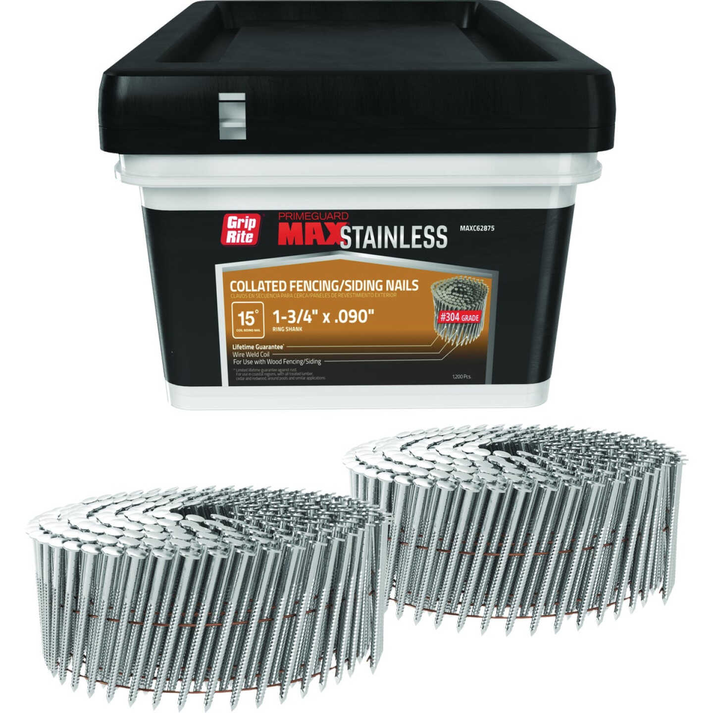 Grip-Rite 1-3/4 In. x 0.090 In. 15 Deg. #304 Stainless Steel Ring Shank Checkered Head Wire Weld Collated Siding Nail (1200-Count) Image 1