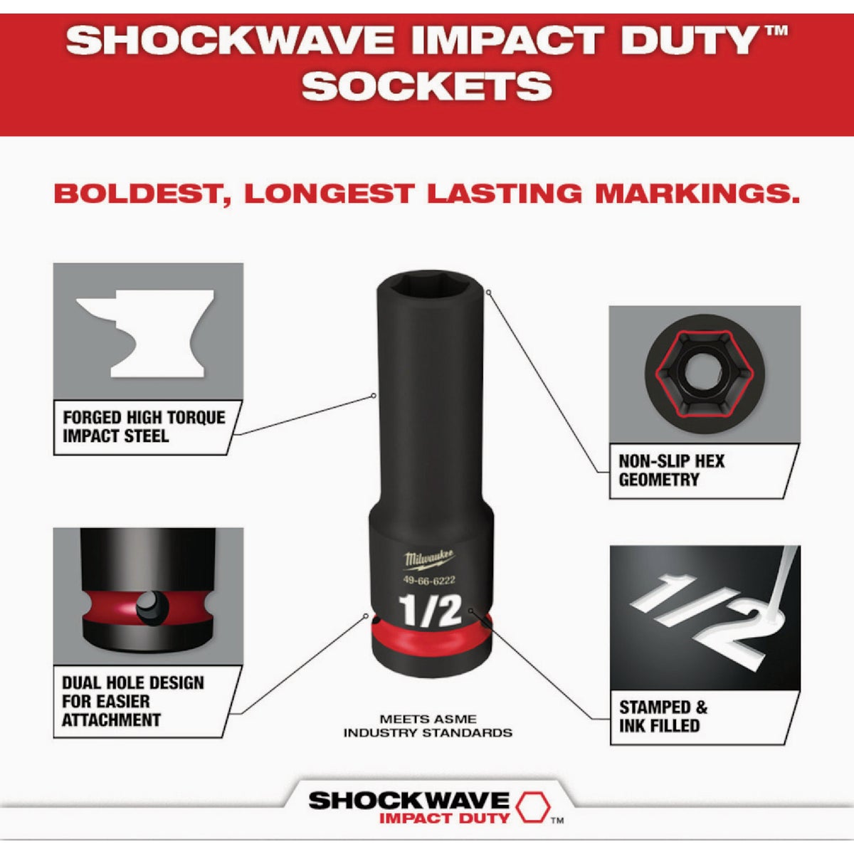 Milwaukee SHOCKWAVE Standard & Metric 3/8 In. Drive 6-Point Deep Impact Socket Set (43-Piece) Image 5