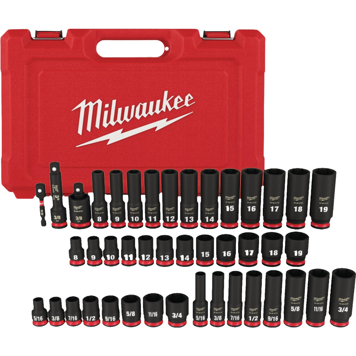 Milwaukee SHOCKWAVE Standard & Metric 3/8 In. Drive 6-Point Deep Impact Socket Set (43-Piece)