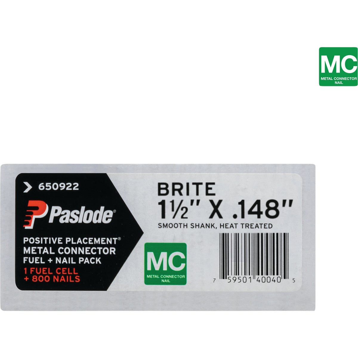 Paslode 1-1/2 In. x 0.148 In. Paper Tape Smooth Shank Heat Treated Brite Metal Connector Nail (800-Count) with Fuel Cell
