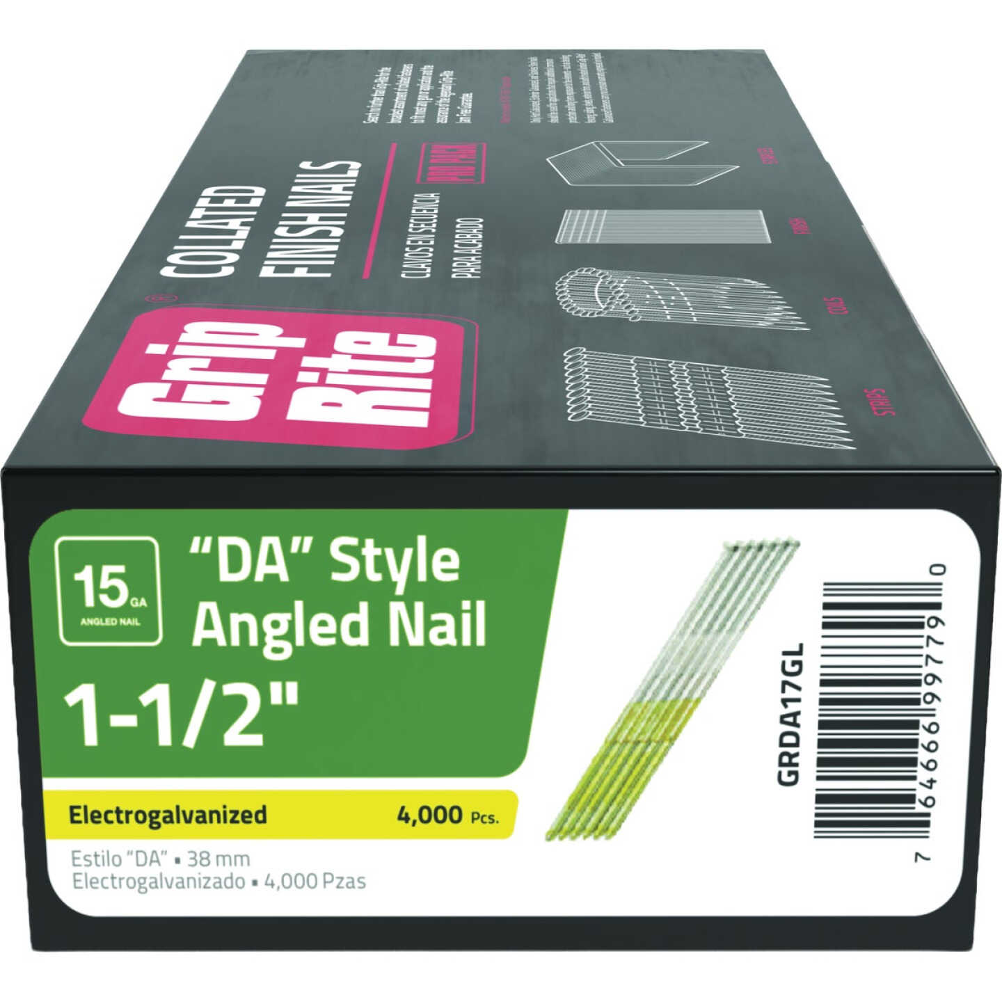 Grip-Rite 1-1/2 In. 15 ga Electrogalvanized DA-Style Collated Finishing Nail (4000-Count) Image 1