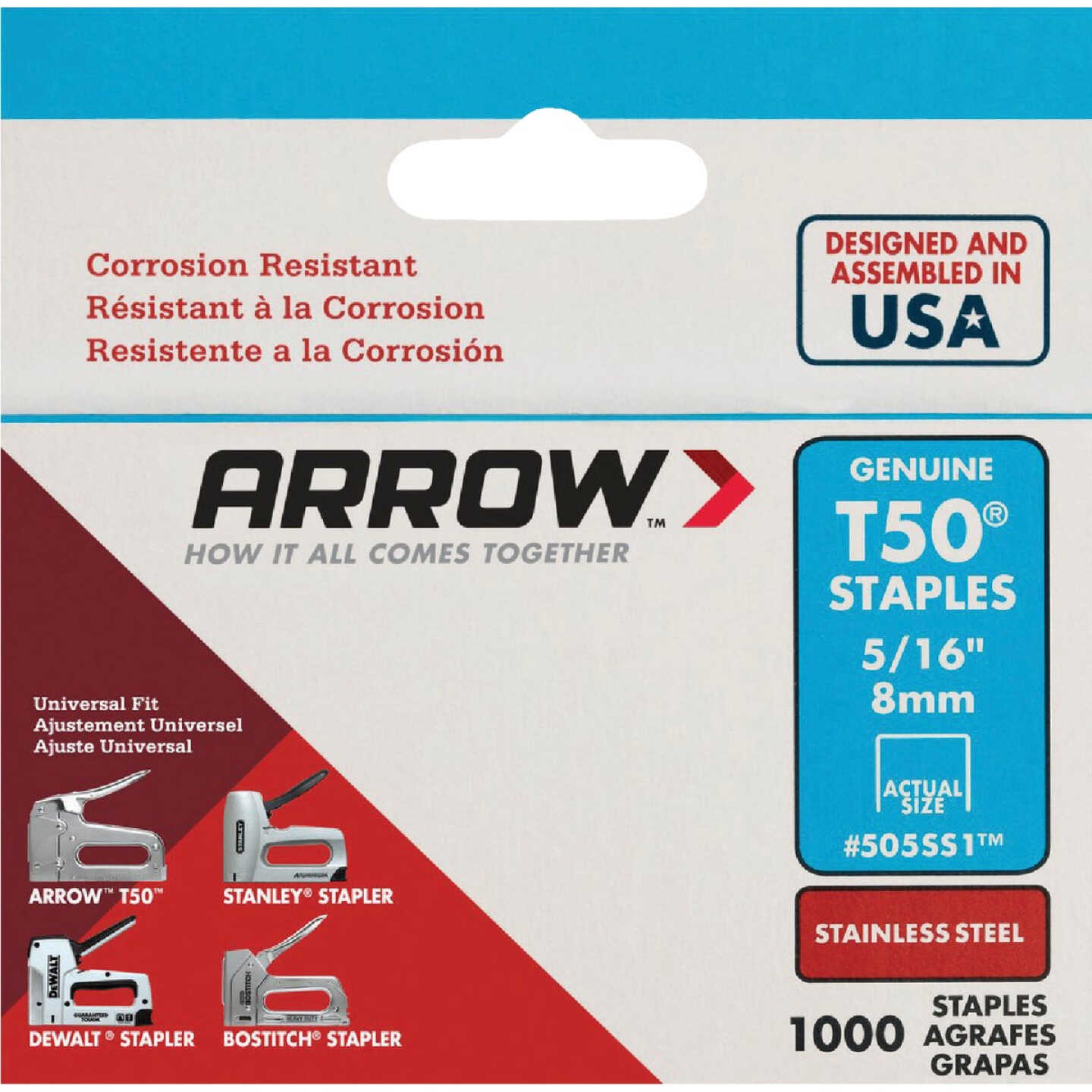 Arrow T50 Heavy-Duty Stainless Steel Staple, 5/16 In. (1000-Pack) Image 1
