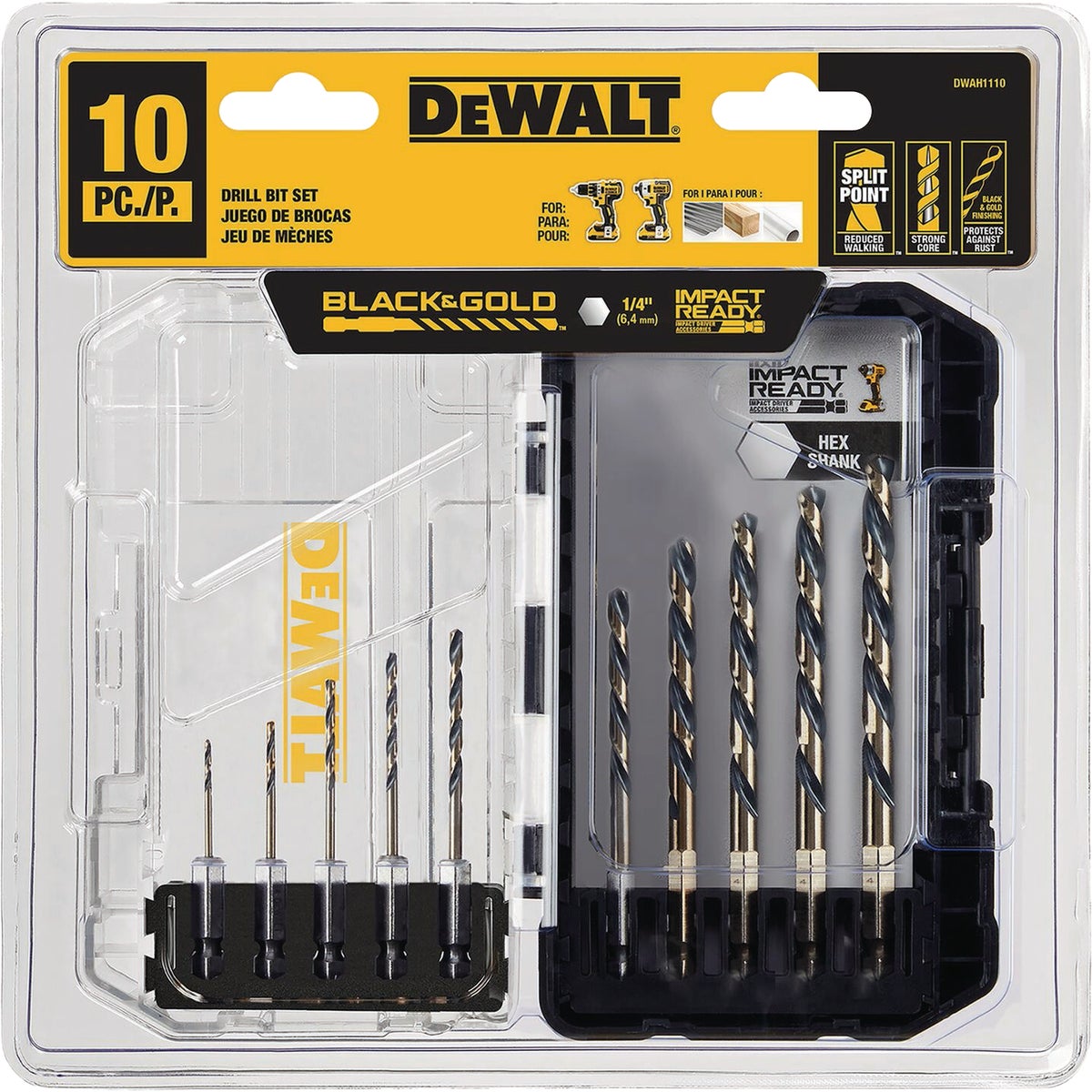 DeWalt Black & Gold Impact Ready High Speed Steel Hex Shank Drill Bit Set (10-Piece)