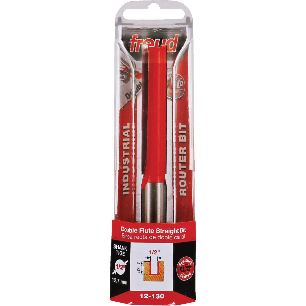 Freud 1/2 In. x 2-1/2 In. Double Flute Eclipse Grind Straight Router Bit