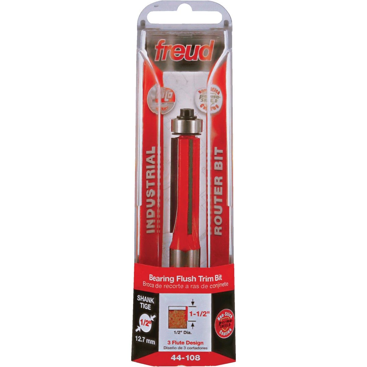 Freud 1/2 In. x 1-1/2 In. 3-Cutter Flush Trim Router Bit Image 1