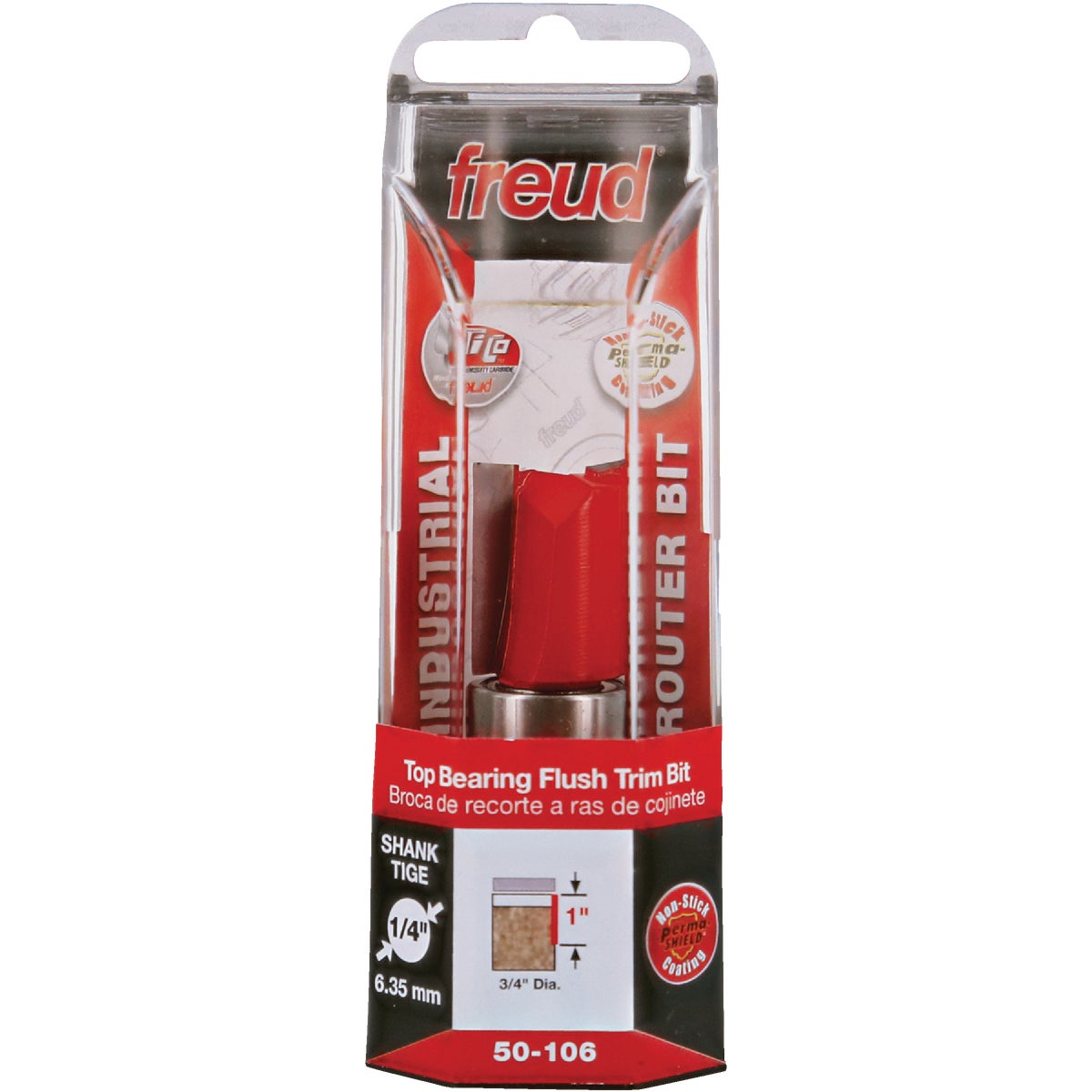 Freud 3/4 In. x 1 In. Top Bearing Flush Trim Router Bit with 1/4 In. Shank Image 1