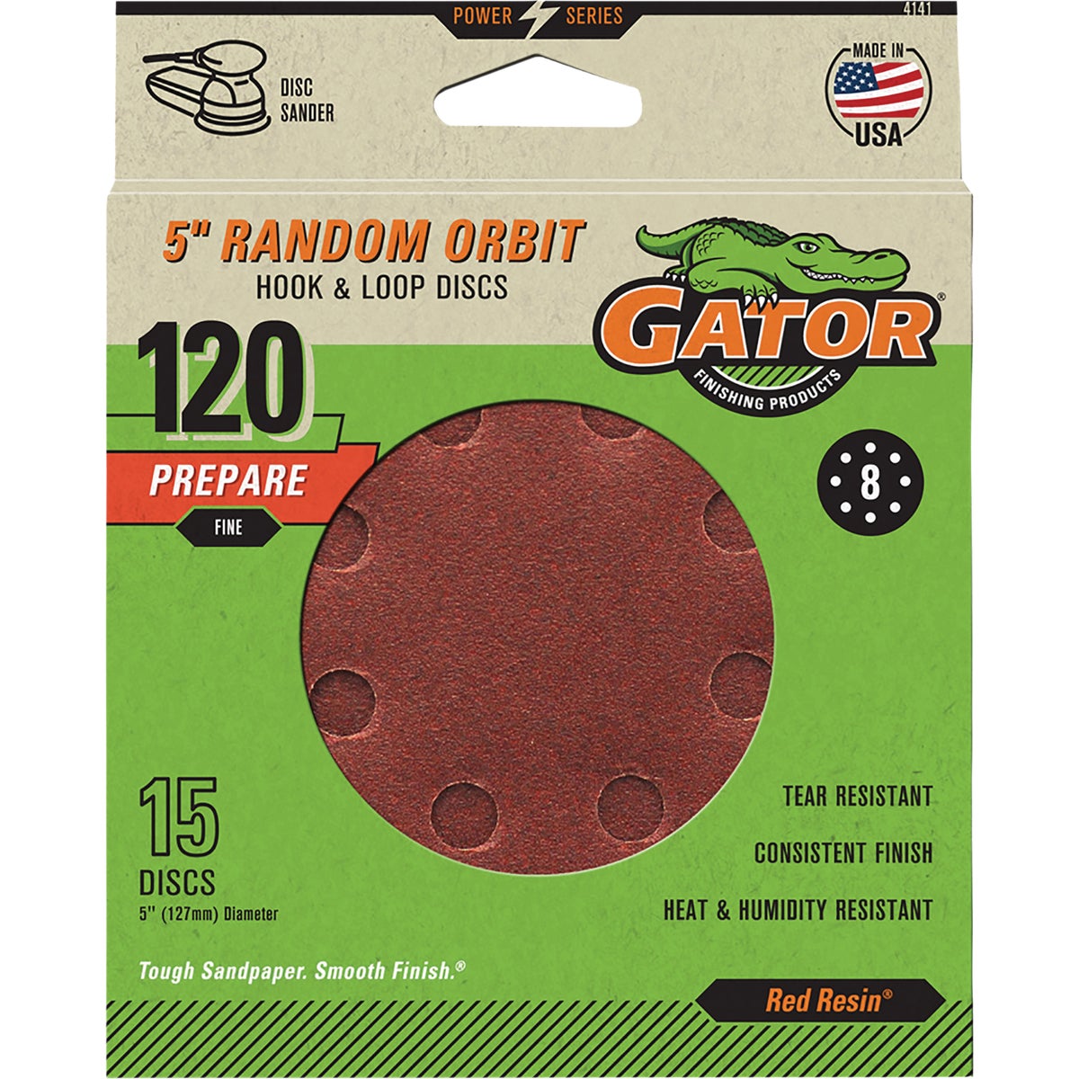 Gator 5 In. 8-Hole 120-Grit Hook & Loop Sanding Disc (15-Pack) Image 1