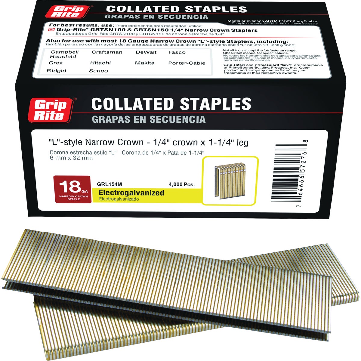 Grip-Rite 1/4 In. x 1-1/4 In. 18 ga Electrogalvanized L-Style Collated Narrow Crown Staple (4000-Count) Image 1