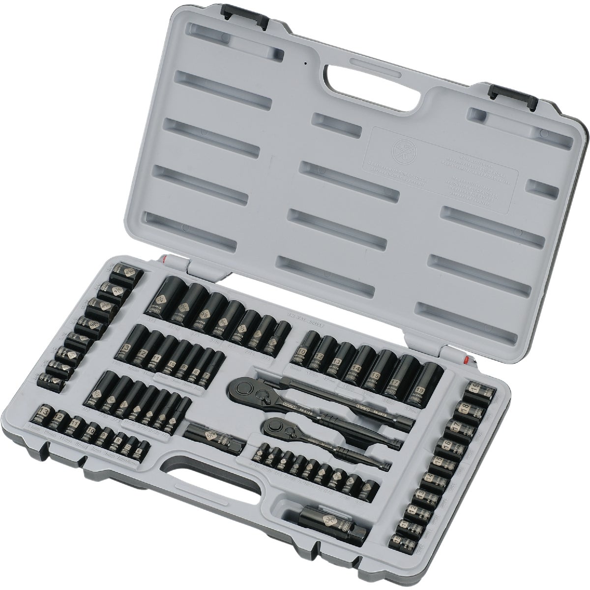 Stanley Standard/Metric 1/4 In. Drive & 3/8 In. Drive Black Chrome Combination Ratchet & Socket Set (69-Piece) Image 3
