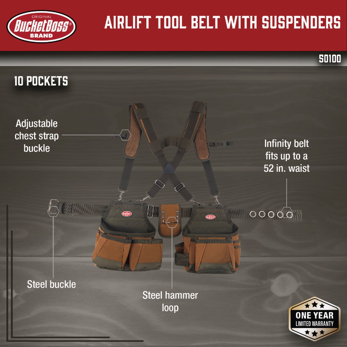 Bucket Boss AirLift 23 In. Tool Belt with Suspenders Image 2