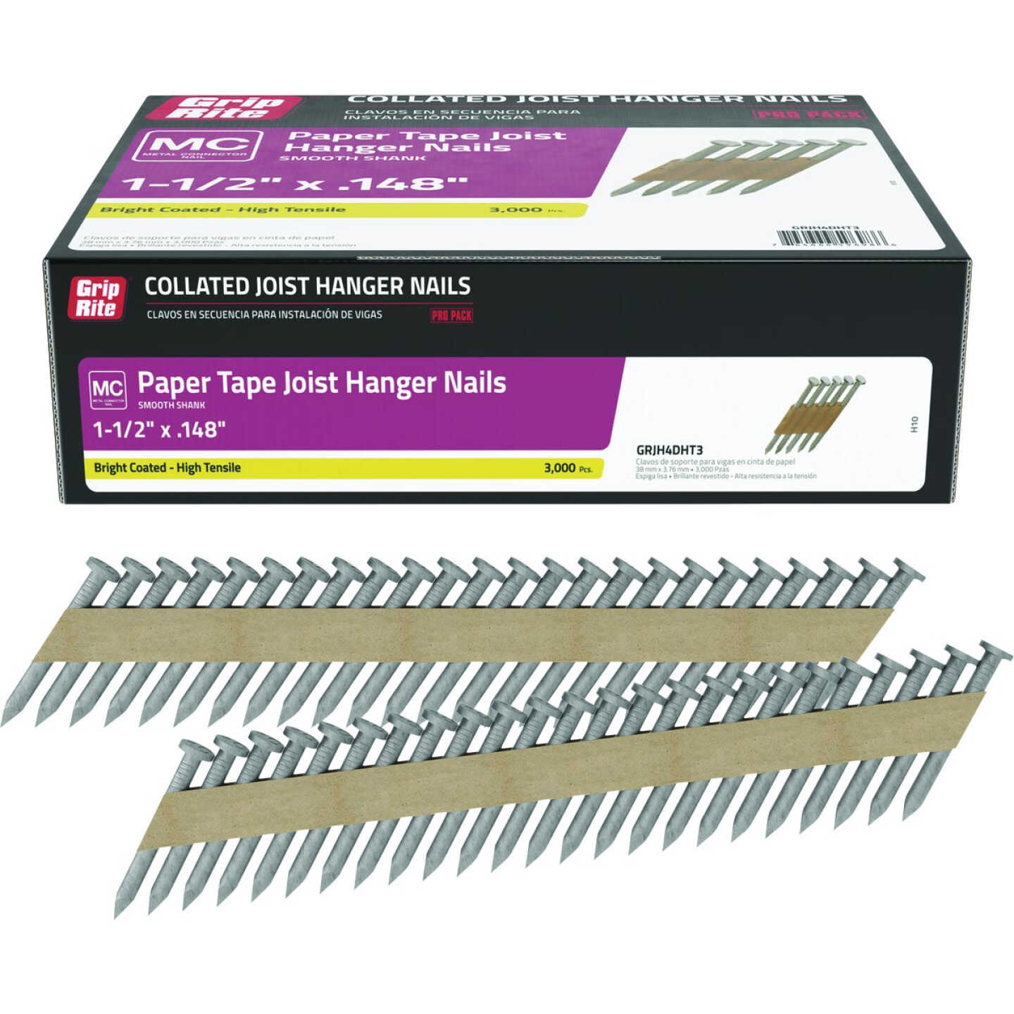 Grip-Rite 1-1/2 In. x 0.148 In. 33 Deg. Paper Tape Smooth Shank Full Round Head Bright Collated Metal Connector Nail (3000-Count) Image 1