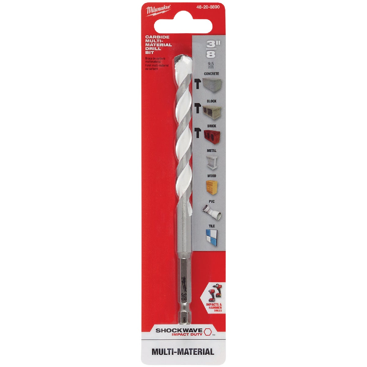 Milwaukee SHOCKWAVE 3/8 In. x 6 In. Impact Duty Carbide Multi-Material Hex Shank Drill Bit Image 2