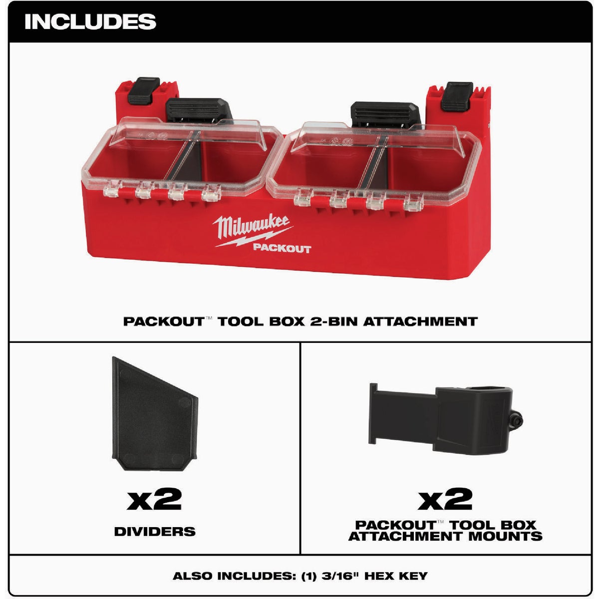 Milwaukee 2-Bin Attachment for PACKOUT Tool Box Image 3