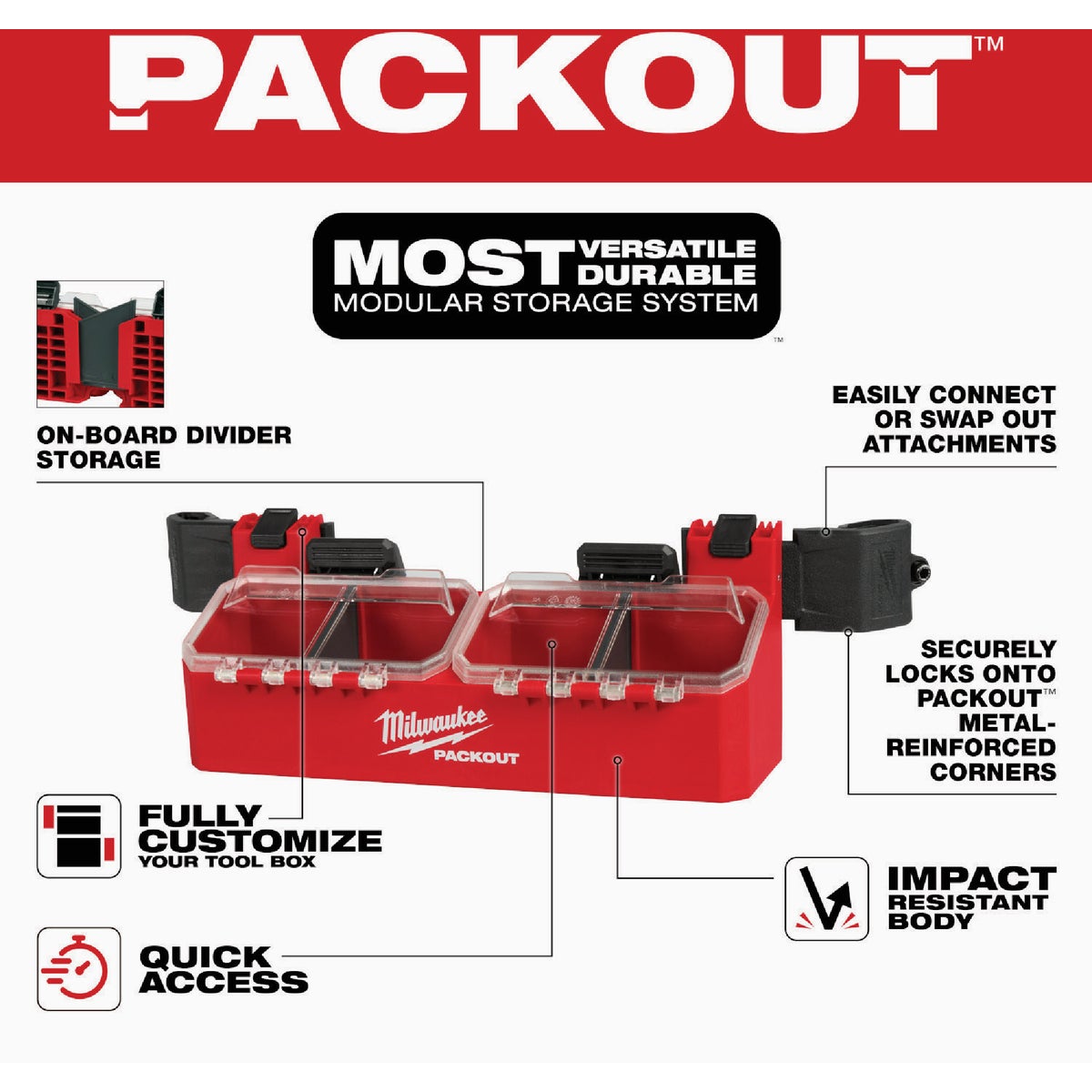 Milwaukee 2-Bin Attachment for PACKOUT Tool Box Image 2