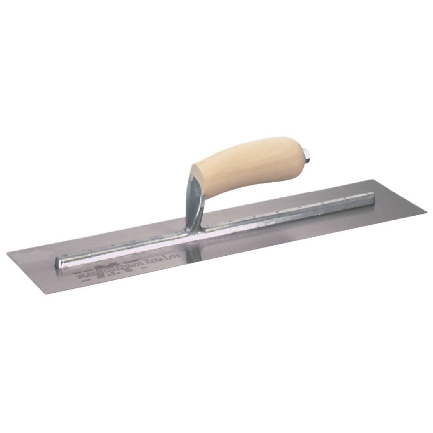 Marshalltown 4 In. x 14 In. High Carbon Steel Finishing Trowel with Curved Wood Handle Image 1