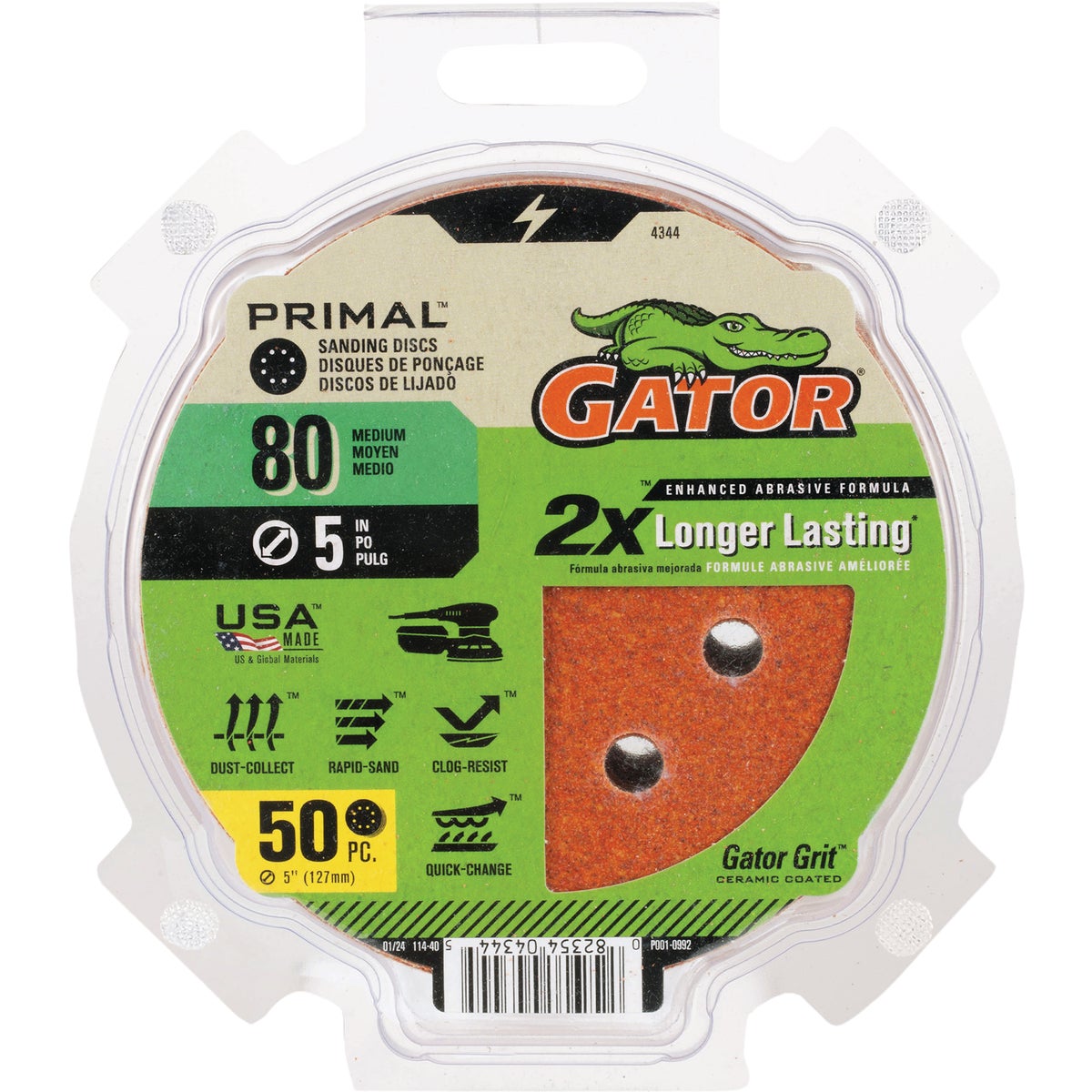 Gator 5 In. 8-Hole 80-Grit Hook & Loop Sanding Disc (50-Pack)