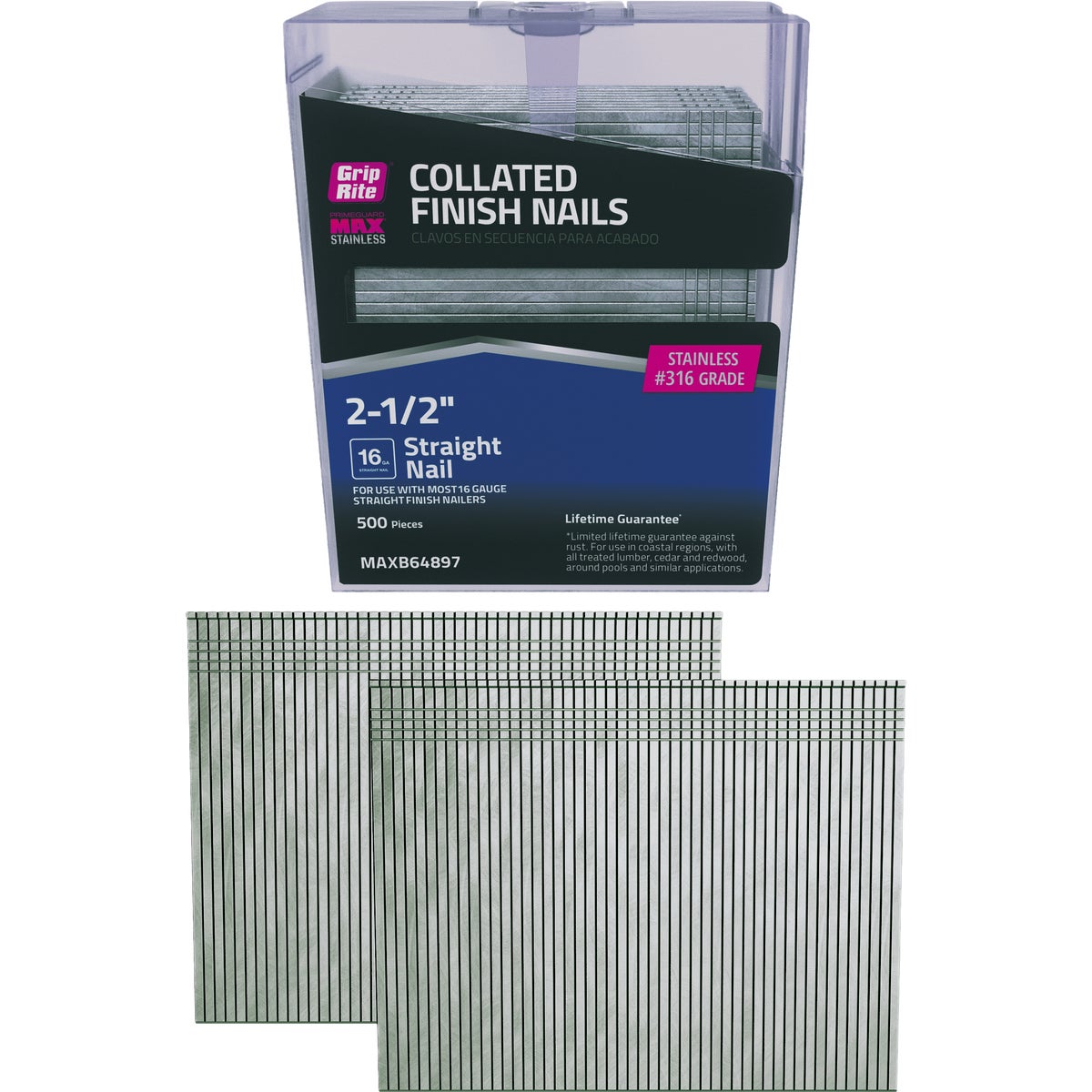 Grip-Rite 2-1/2 In. x 16 ga #304 Stainless Steel Straight Collated Finishing Nail (1000-Count) Image 1