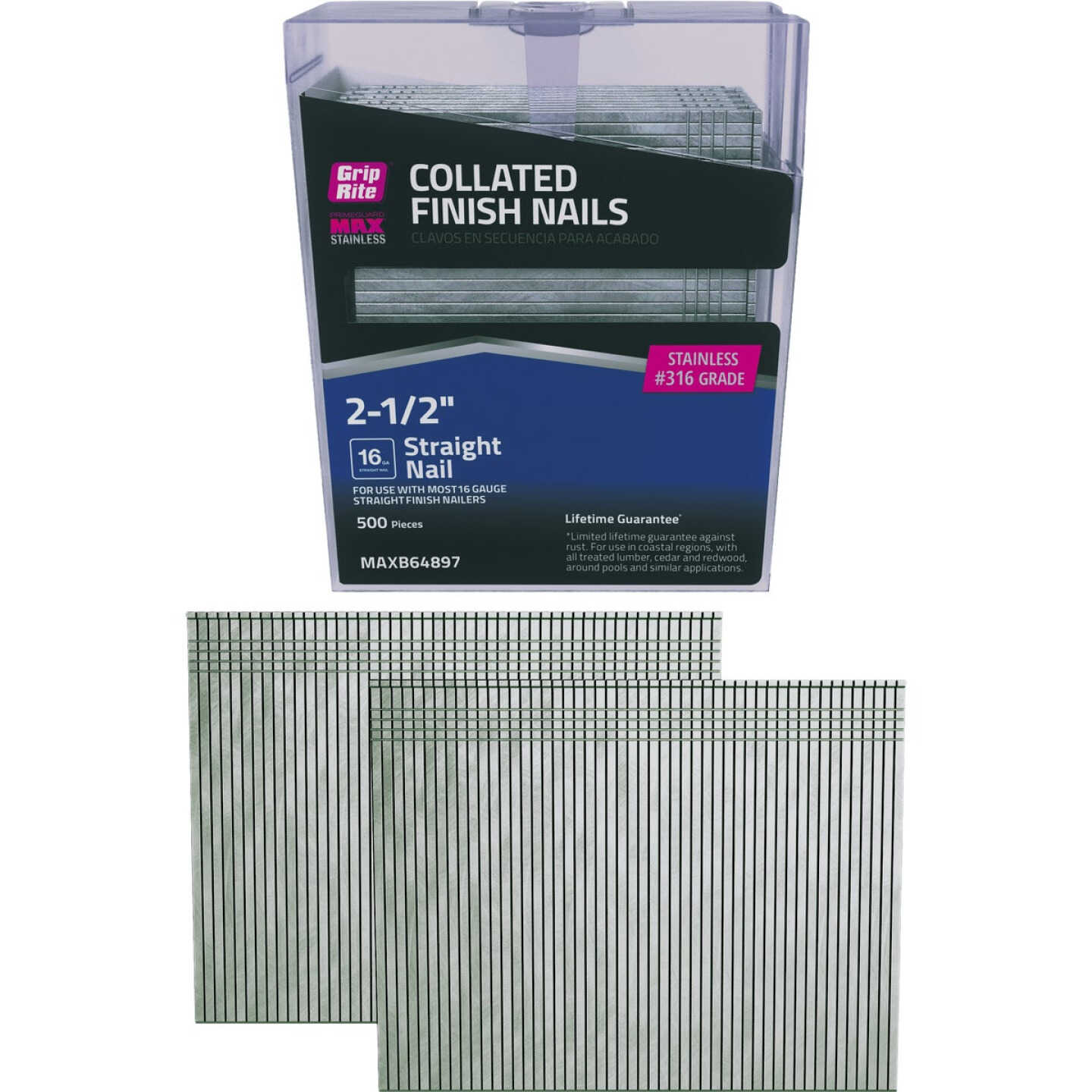 Grip-Rite 2-1/2 In. x 16 ga #304 Stainless Steel Straight Collated Finishing Nail (1000-Count) Image 1