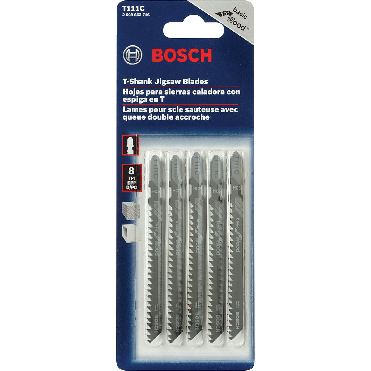 Bosch 4 In. x 8 TPI T-Shank HCS Jig Saw Blade for Wood (5-Pack) Image 2
