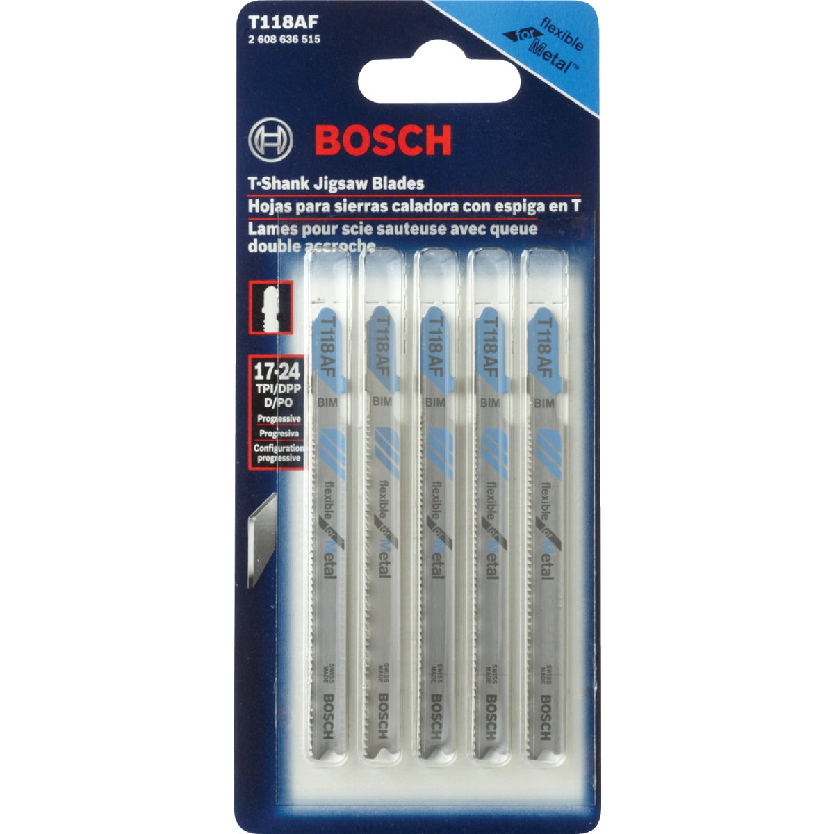 Bosch 3-5/8 In. x 17-24 TPI T-Shank Bi-Metal Jig Saw Blade for Metal (5-Pack) Image 2