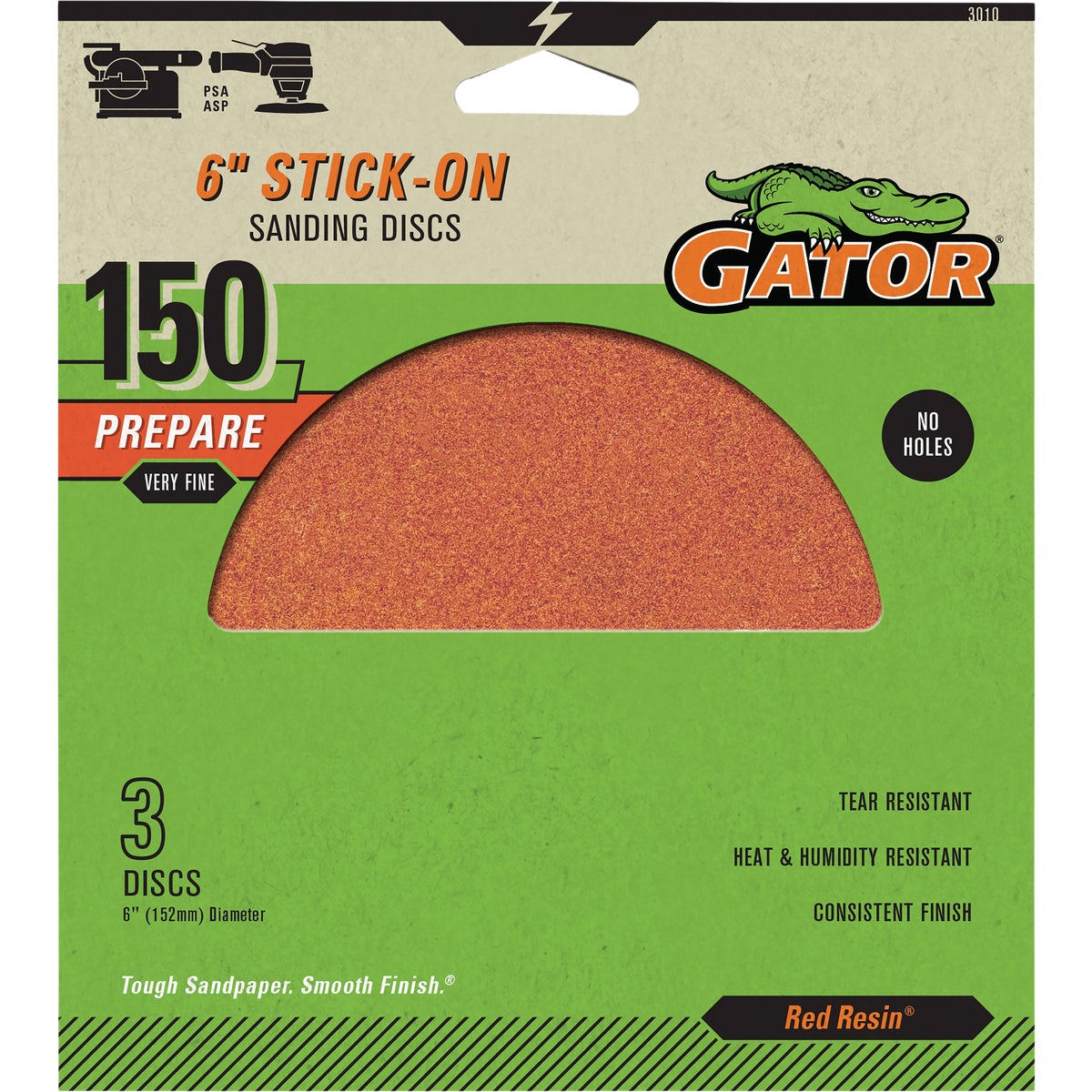 Gator 6 In. 150-Grit Aluminum Oxide Stick-On Sanding Disc (3-Pack)