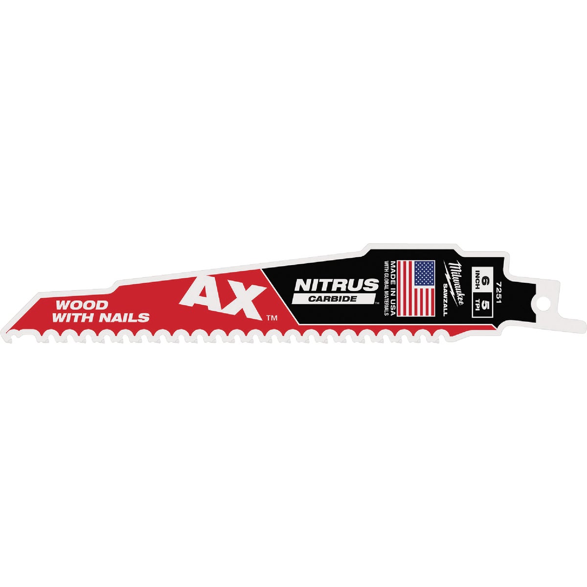Milwaukee SAWZALL AX 6 In. 5 TPI Nitrus Carbide Reciprocating Saw Blade Image 1