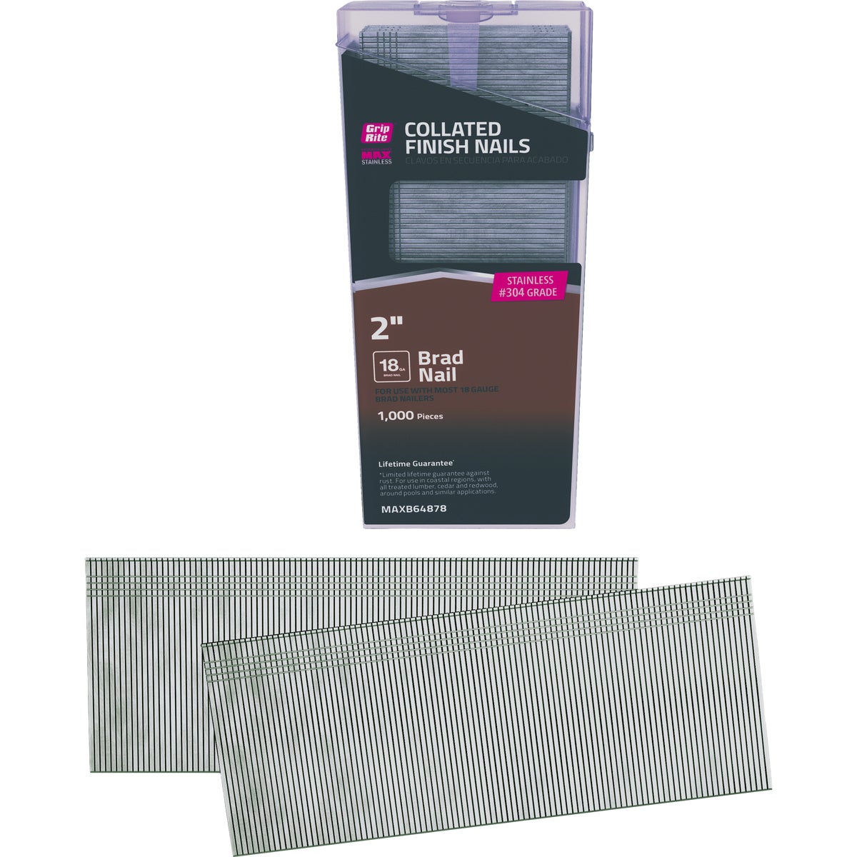Grip-Rite 2 In. x 18 ga #304 Stainless Steel Collated Brad Nail (1000-Count) Image 1