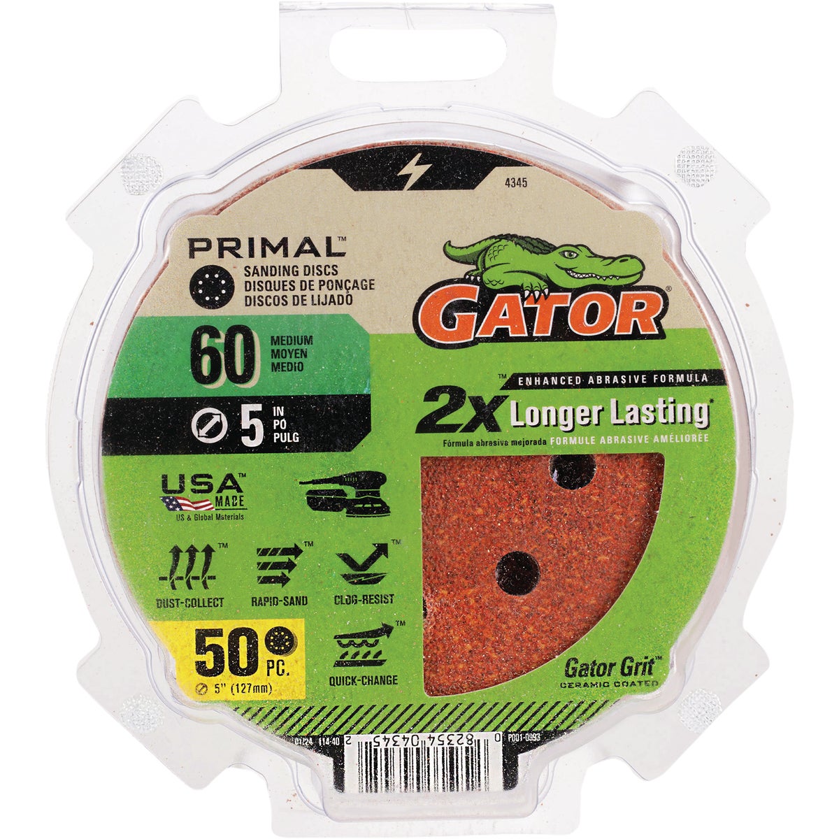 Gator 5 In. 8-Hole 60-Grit Hook & Loop Sanding Disc (50-Pack)