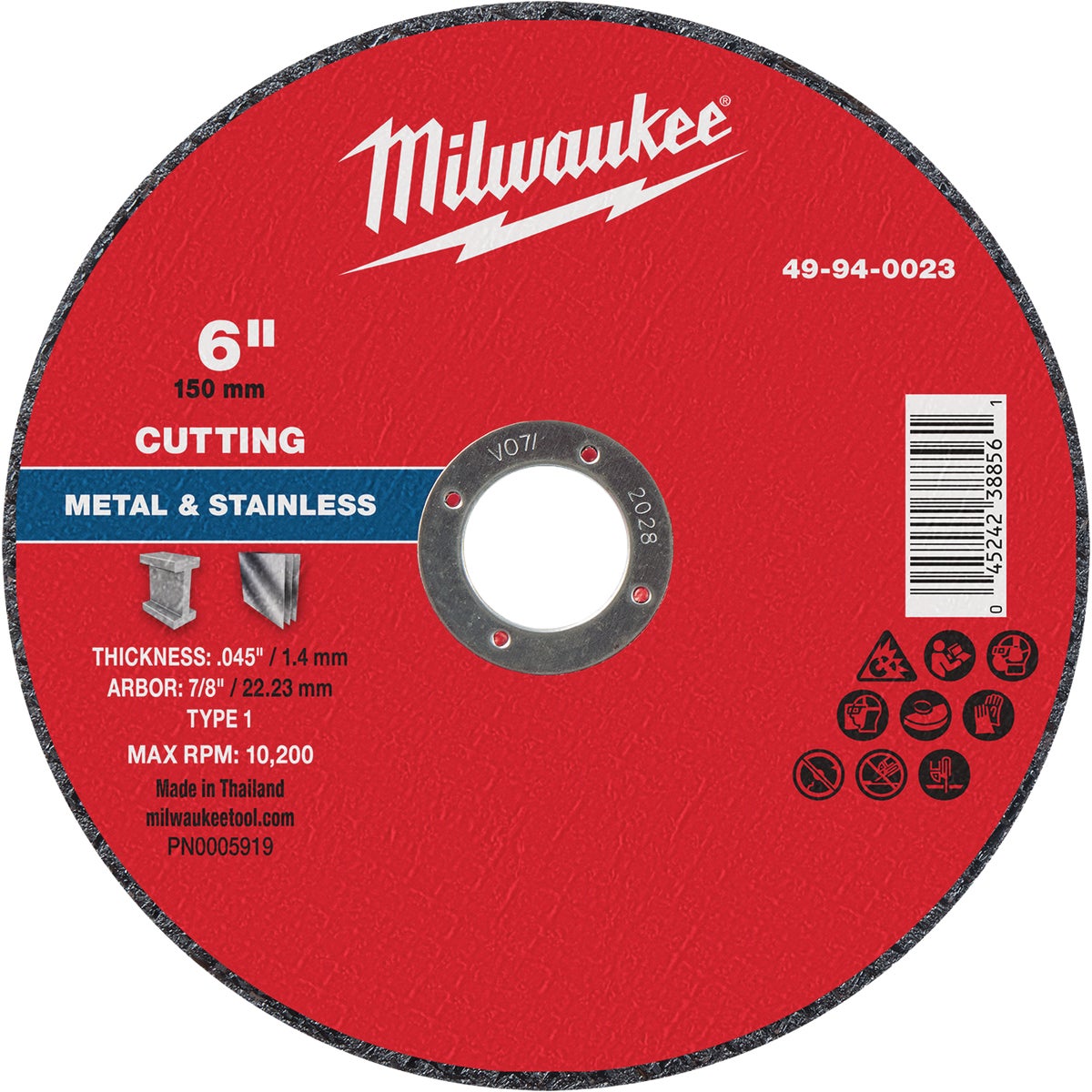 Milwaukee Type 1 6 In. x 0.045 In. x 7/8 In. Metal Cut Off Wheel