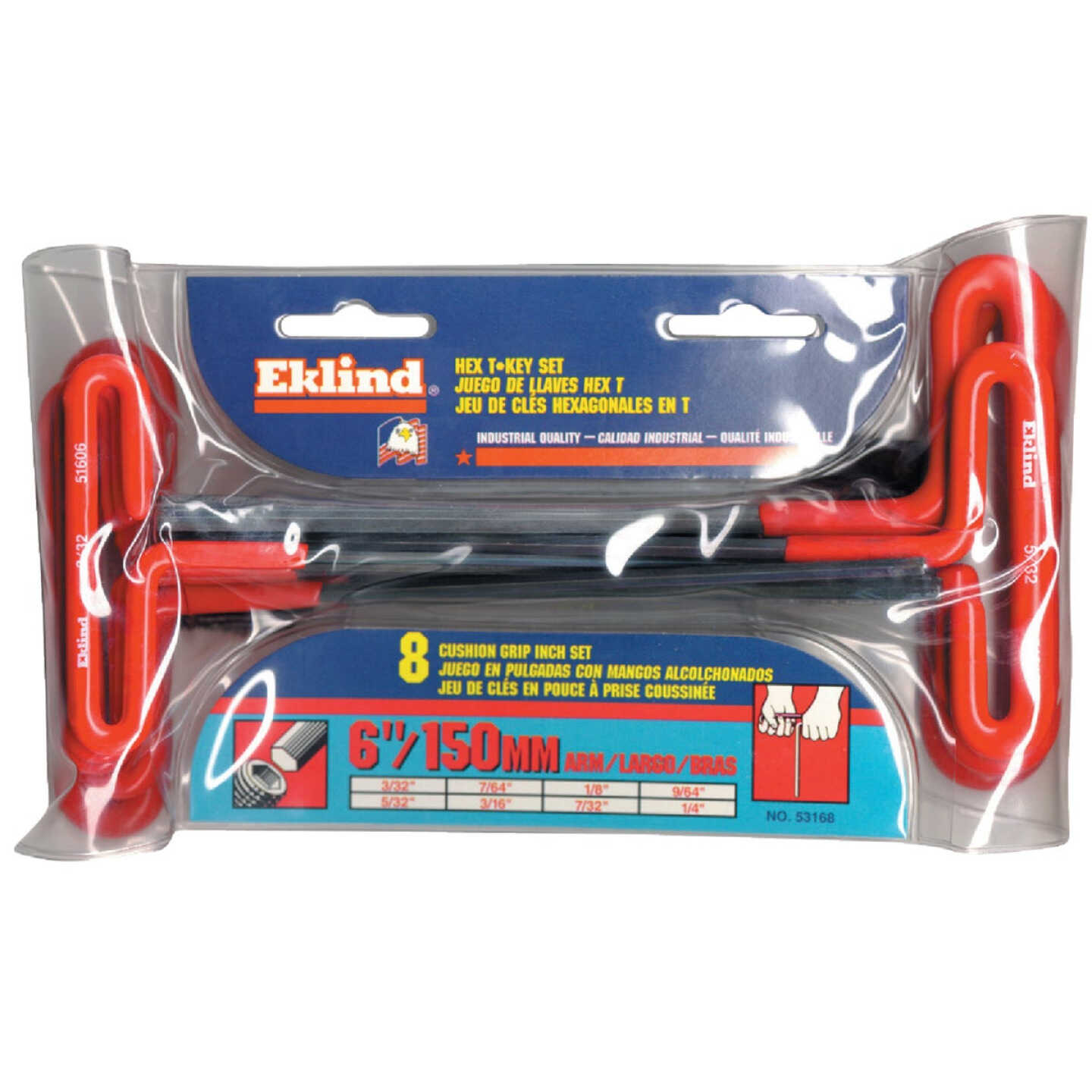 Eklind Standard 6 In. Cushion Grip T-Handle Hex Key Set, 8-Piece Image 1