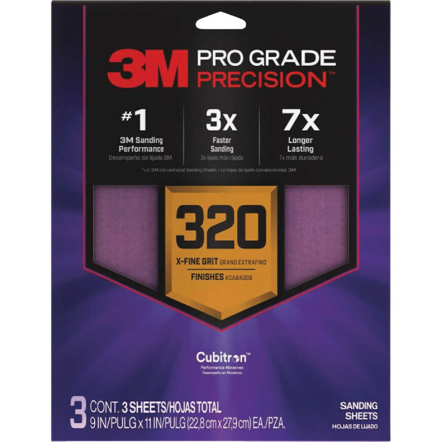 3M Pro Grade Precision 9 In. x 11 In. 320 Grit Sandpaper Sheet with No-Slip Grip Backing (3-Pack) Image 1