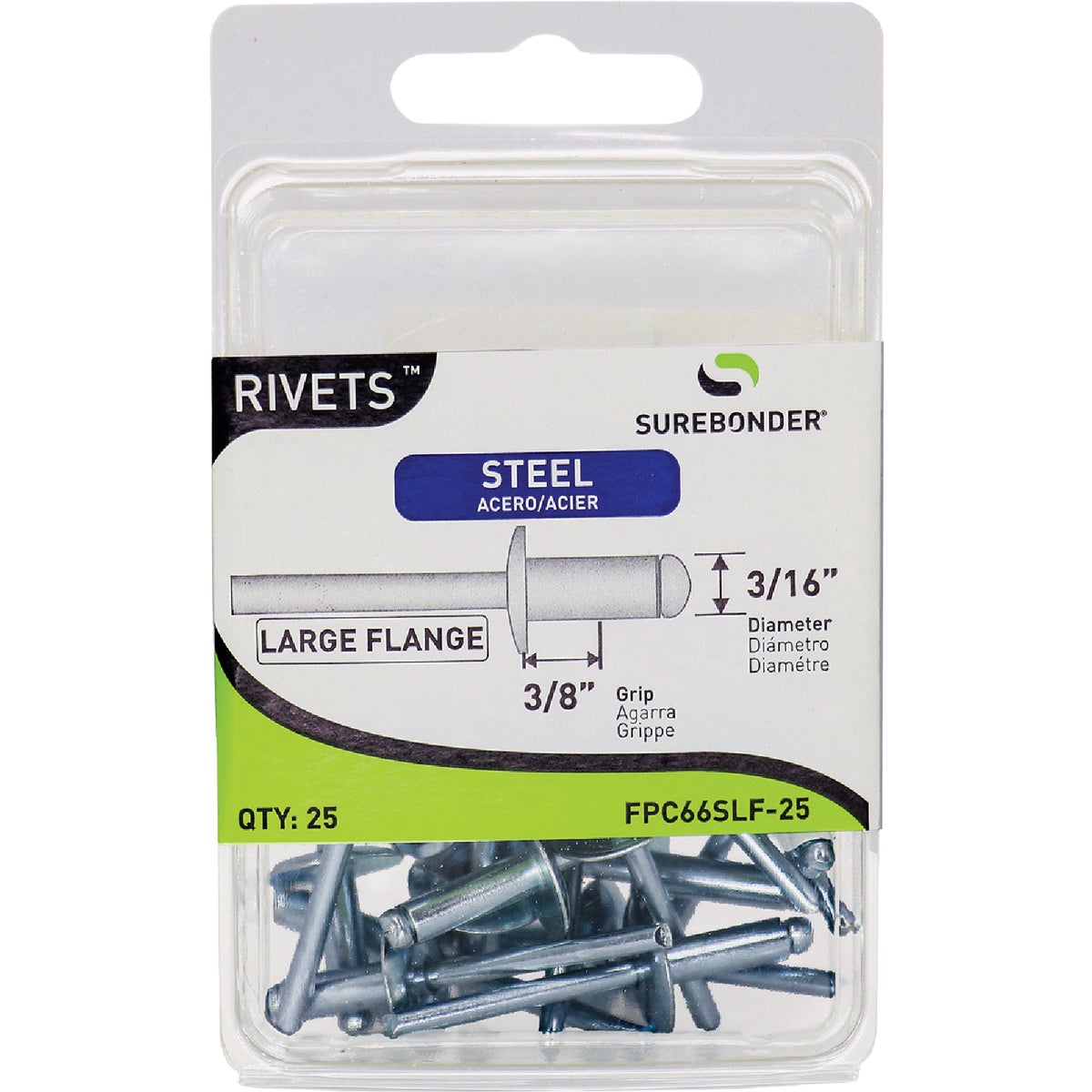 Surebonder 3/16 In. x 3/8 In. Large Flange Steel Rivet (25-Pack) Image 1