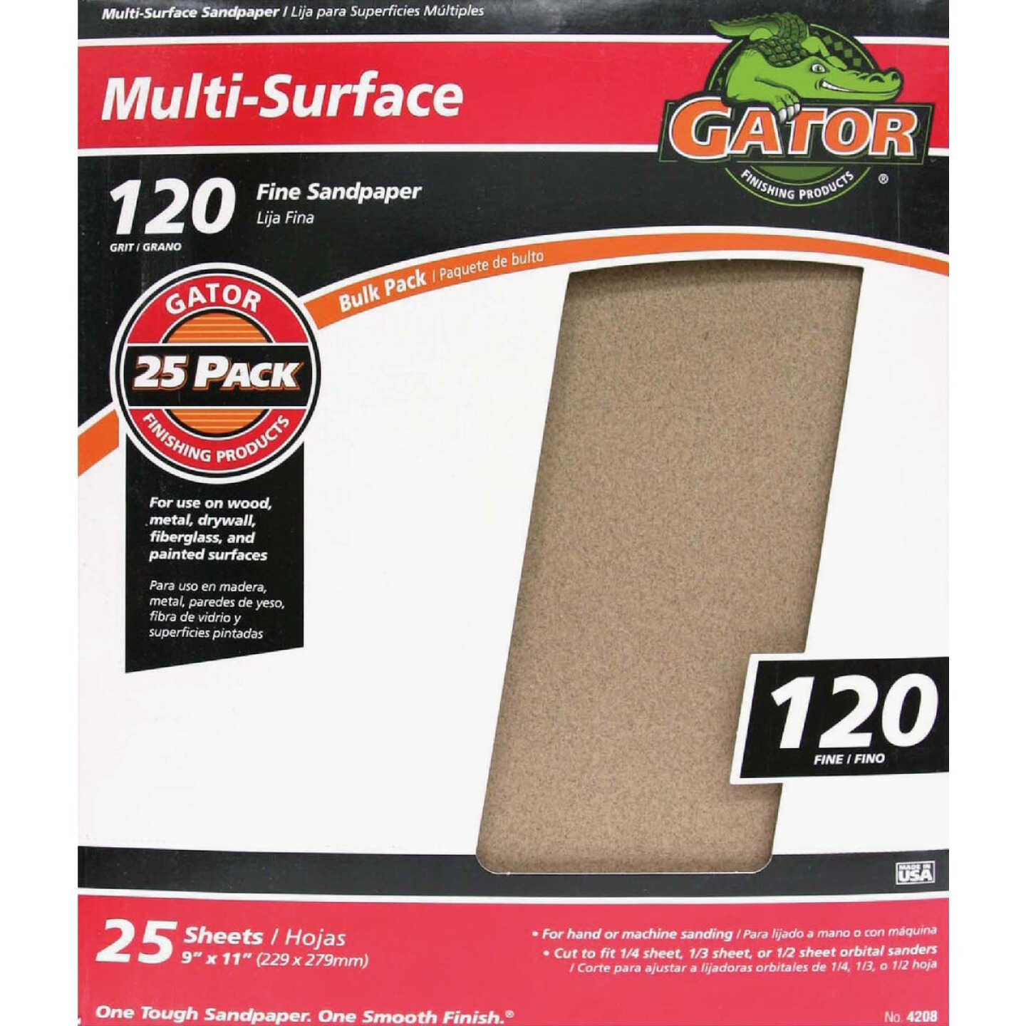 Gator Blade Multi-Surface 9 In. x 11 In. 120 Grit Fine Sandpaper (25-Pack) Image 1