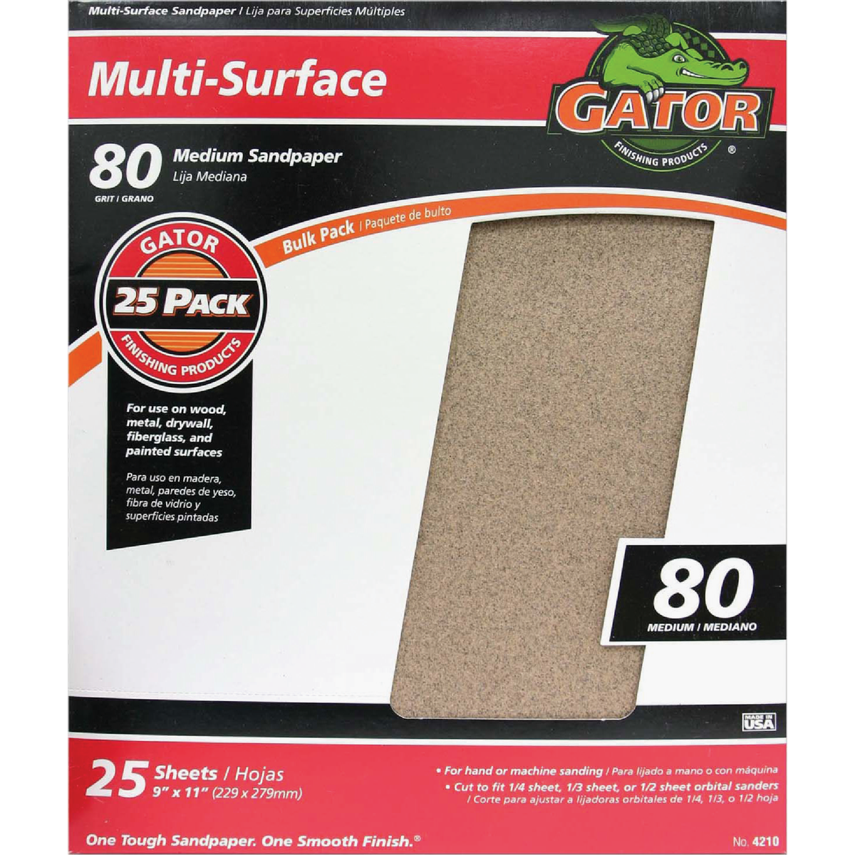 Gator Blade Multi-Surface 9 In. x 11 In. 80 Grit Medium Sandpaper (25-Pack)