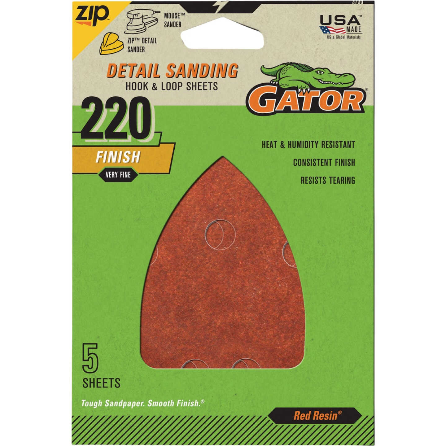 Gator 3.5 In. x 5 In. 220-Grit Mouse Sandpaper Sheet (5-Pack) Image 1