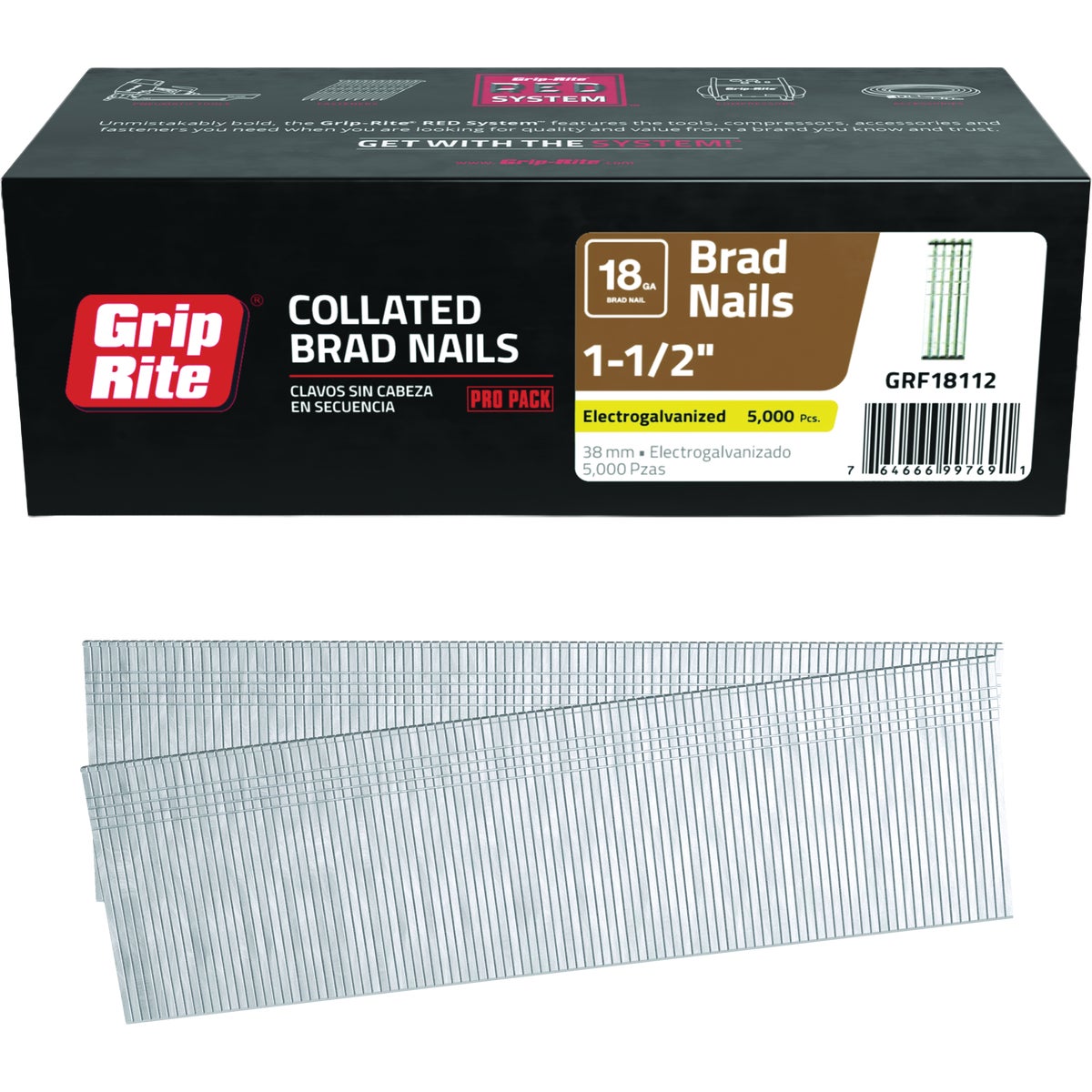 Grip-Rite 1-1/2 In. 18 ga Electrogalvanized Collated Brad Nail (5000-Count) Image 1