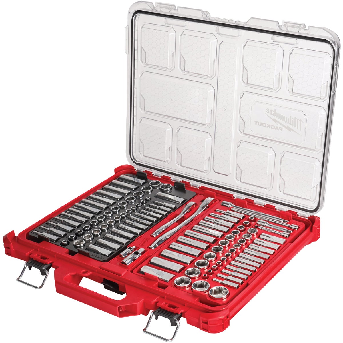 Milwaukee Std/Metric 1/4 In. & 3/8 In. Drive 6-Point Ratchet & Socket Set with PACKOUT Organizer (106-Piece) Image 1