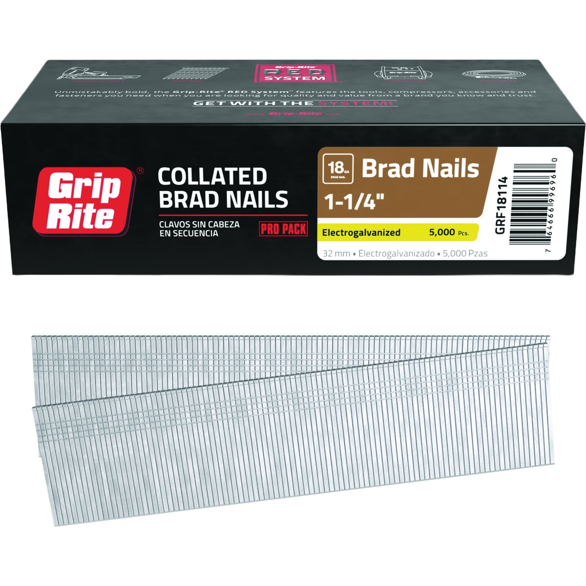 Grip-Rite 1-1/4 In. 18 ga Electrogalvanized Collated Brad Nail (5000-Count) Image 1