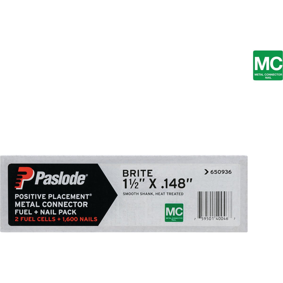 Paslode 1-1/2 In. x 0.148 In. Paper Tape Smooth Shank Heat Treated Brite Metal Connector Nail (1600-Count) with Fuel Cell