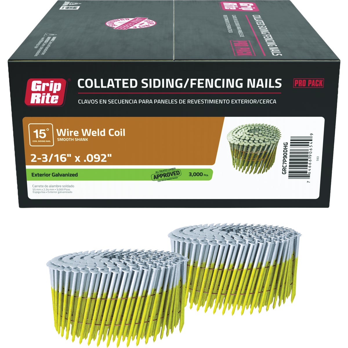 Grip-Rite 2-3/16 In. x 0.092 In. 15 Deg. Smooth Shank Hot Galvanized Full Round Head Wire Weld Collated Siding Nail (3000-Count) Image 1