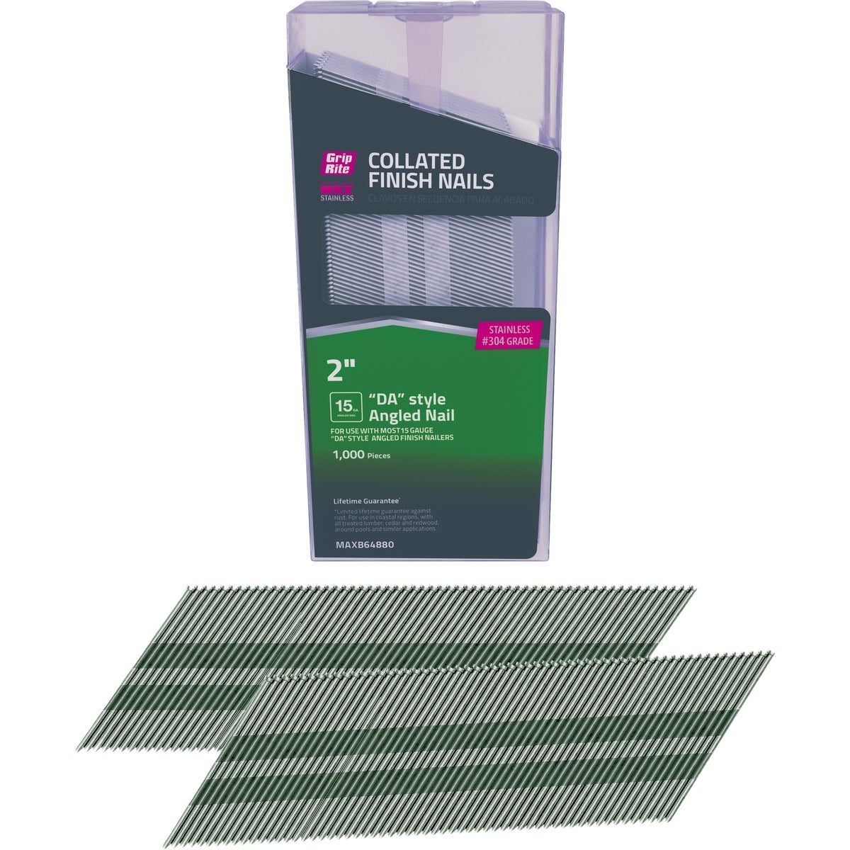 Grip-Rite 2 In. x 15 ga #304 Stainless Steel DA-Style Angle Collated Finishing Nail (1000-Count) Image 1