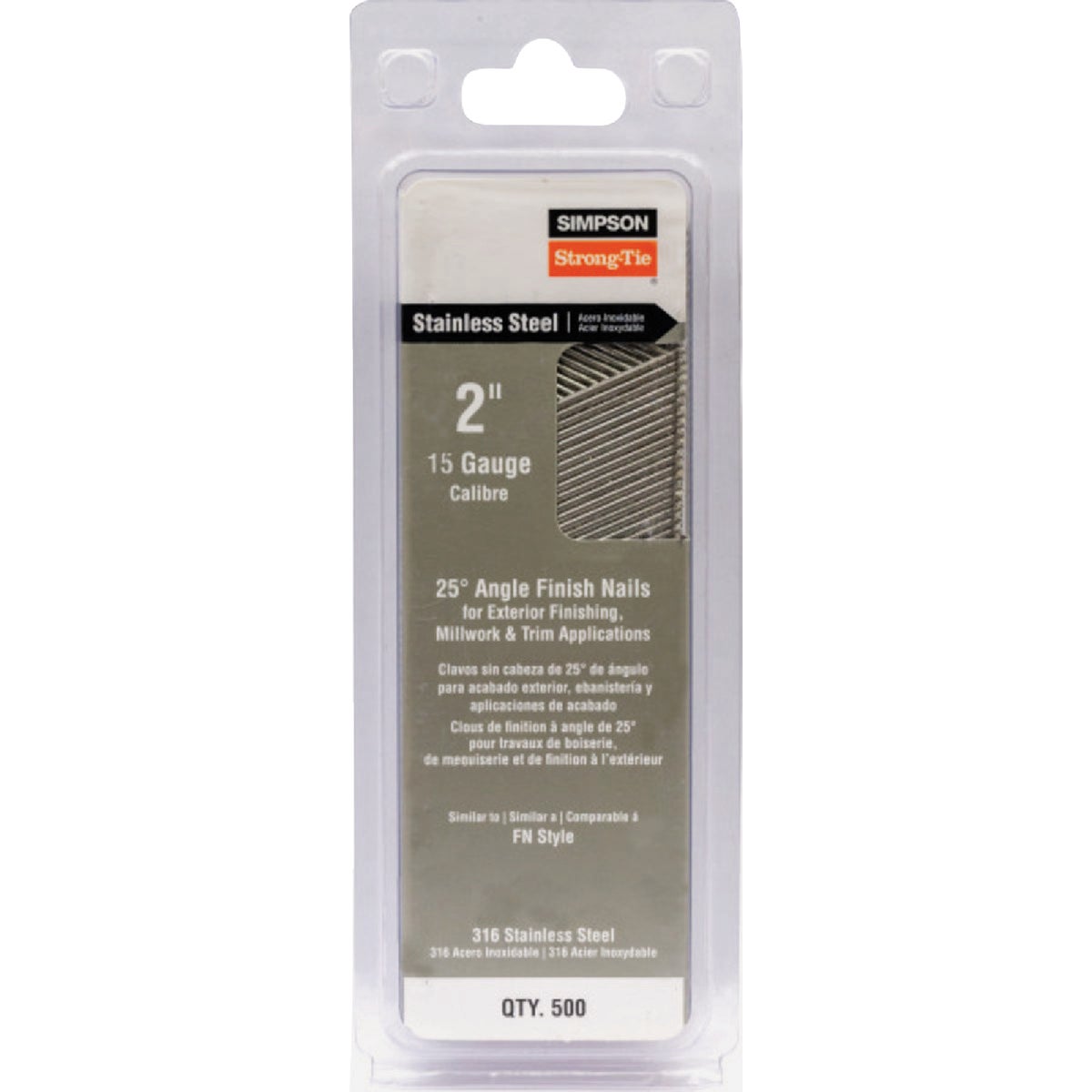25 Angle, Adhesive Collation, FN-Style, 15-Gauge Finishing Nail  2 in. Type 316 (500-Qty) Image 2