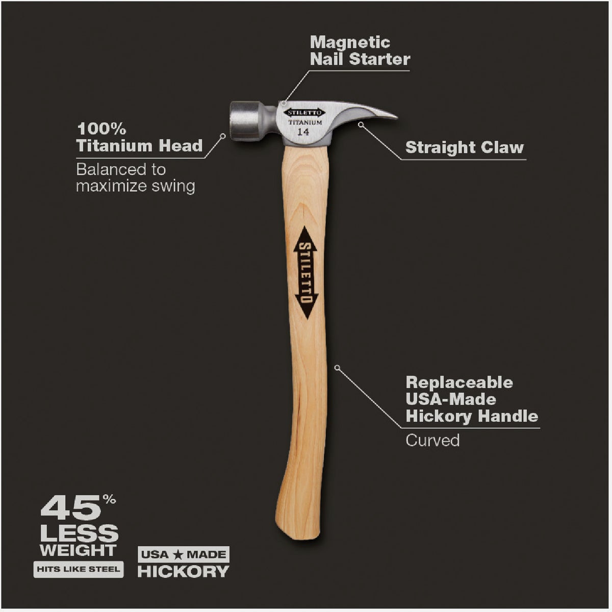 Stiletto 14 Oz. Milled-Face Framing Hammer with Curved Hickory Handle Image 2
