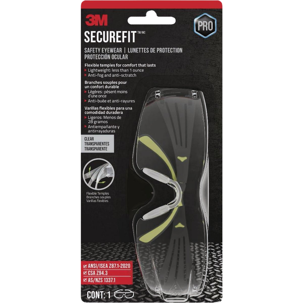 3M SecureFit Safety Glasses with Anti-Fog Clear Lenses Image 3