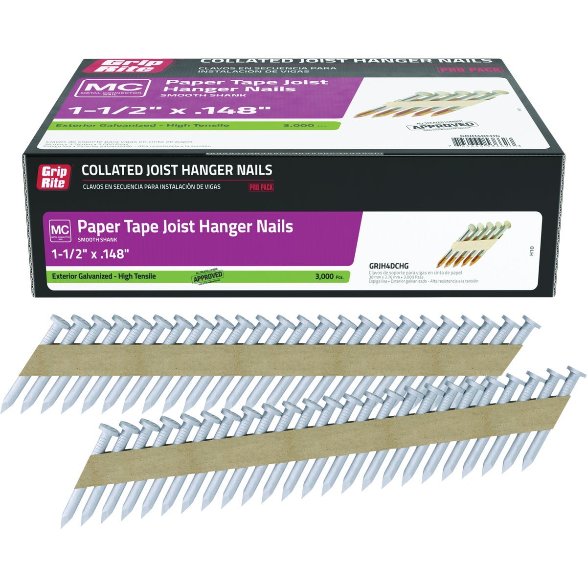 Grip-Rite 1-1/2 In. x 0.148 In. 33 Deg. Paper Tape Smooth Shank Full Round Head Hot Galvanized Collated Metal Connector Nail (3000-Count) Image 1